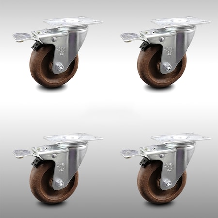 Service Caster 4 Inch SS High Temp Glass Filled Nylon Top Plate Caster Set Total Lock Brake SCC SCC-SSTTL20S414-GFNSHT-4